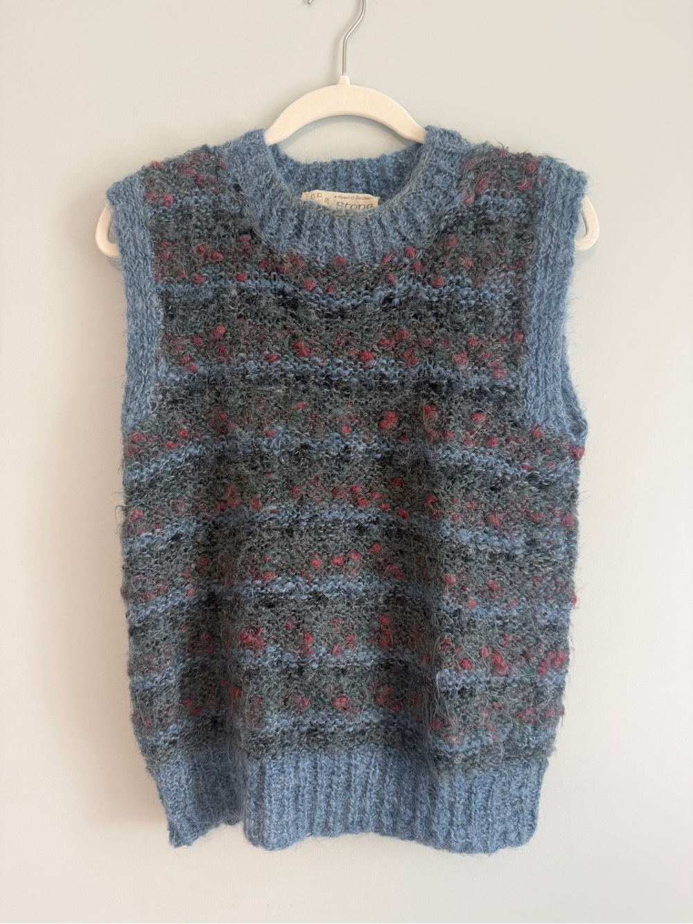 Stone Circle Ireland Hand-Knit Wool Mohair Blend Blue Sweater Vest Ladies Sz S/M